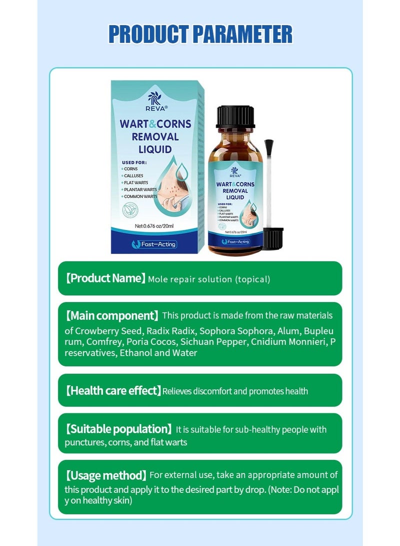 REVAREVA Mole Removal and Repairing Topical Solution, 20ml, removes warts and corns, provides precise care, and gently fades facial blemishes. - Image 2